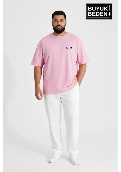 Superlife Erkek Büyük Beden Ar Baskılı 3xl-6xl Bisiklet Yaka Tshırt Spr26bts510-01 Pembe
