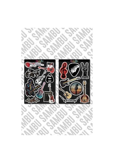 Gitar Temalı Sticker Etiket Seti - Guitar Sticker - Laptop Notebook Telefon Abanoz
