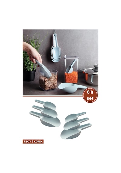 6 Adet Baharat Küreği, Un Şeker Bakliyat Kakao Mama Deterjan Erzak Kaşığı 6 Lı Set 2x 3 Boy Yeşil Yeşil