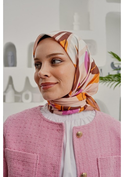 Afvente Yaprak Desen Kahverengi Soft Pamuk Eşarp