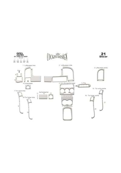 Opel Zafira Torpido Kaplama 1999-2005 21 Parça Alüminyum