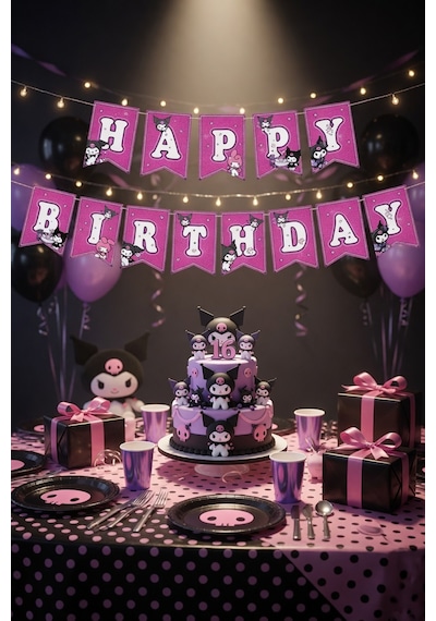 Kuromi Happy Birthday Banner Flama 17x170 Cm Asmalı Doğum Günü Parti Süsü Genel