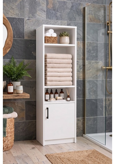 Denate Beyaz Çok Amaçlı Raflı Banyo, Çamaşır Odası Dolabı