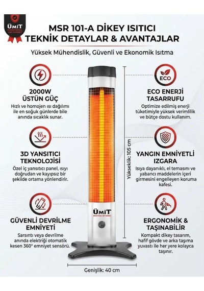 2000w Micatronic Dikey Kule Tipi Isıtıcı - Devrilme Emniyetli Elektrikli Soba