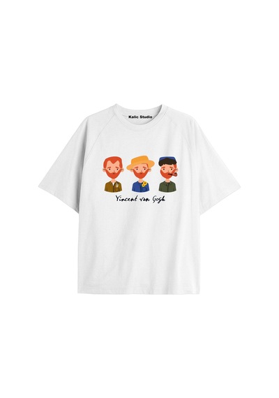 Kalic Studio Unisex Van Gogh Baskılı Oversize Tshirt Beyaz-80