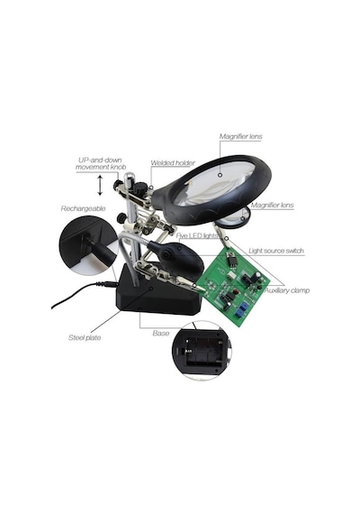 Wellhise Te-800 Masa Üstü Ledli Büyüteç Çok Fonksiyonlu Tutacak