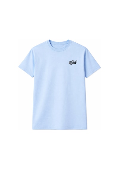 Unisex Bisiklet Yaka Original Yazılı Pamuklu Rahat Kalıp Baskılı Oversize T-shirt Bebe Mavi