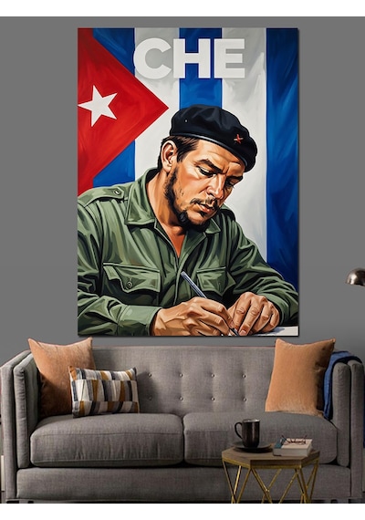 Che Guevara Çalışırken Resmi Dekoratif Kanvas - Mdf Ahşap Tablo