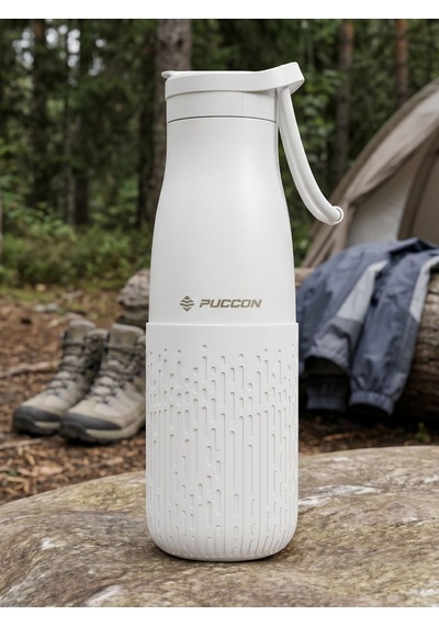 Puccon Pipetli 500 Ml Beyaz Paslanmaz Çelik Matara/suluk - Silikon Gövde Yağmur - 50013