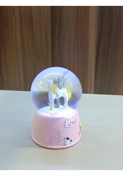 Unicorn Pilli Işıklı Müzikli Sulu Polyester 10 Cm 6,5 Cm Kar Küresi 001