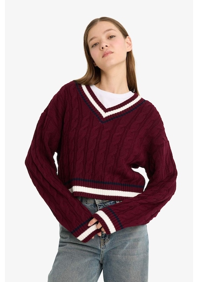 Defacto Coool Regular Fit V Yaka Kazak C7321ax25wnbr456 Bordo