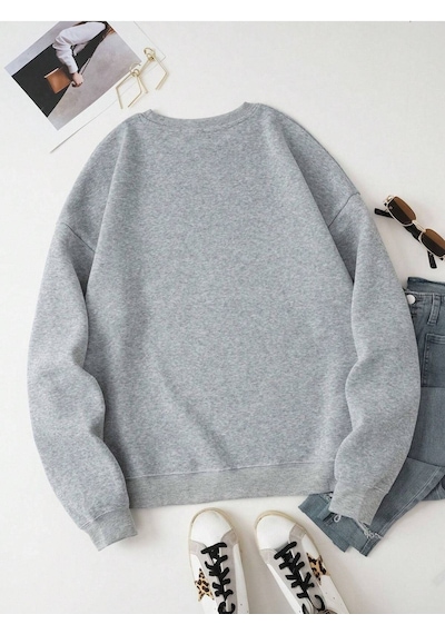 1898 Brooklyn Sweatshirt - Gri Baskılı Oversize Bisiklet Yaka Gri