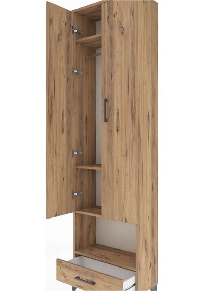 Arges Dolap 4 Raflı Tek Çekmeceli Tek Askılı 60x30x221 Çam-çam Çam