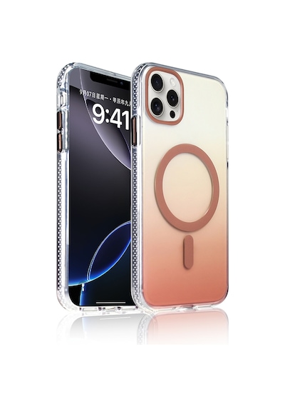 Apple Uyumlu iPhone 15 Pro Max Kılıf M-safe Şarj Özellikli Transparan Renk Geçişli Mkst Toros Kapak - Rose Gold Altın