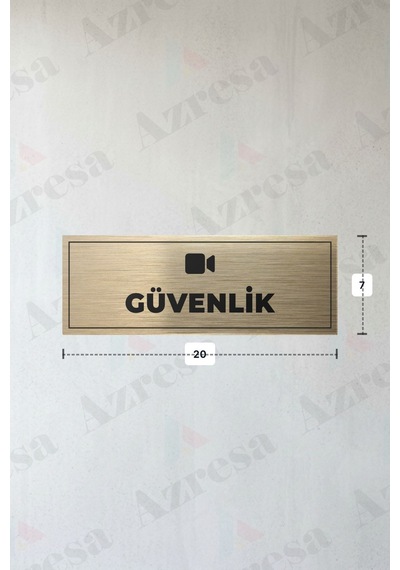 Güvenlik Yazılı - Metal - Gold Renk - Kapı İsimliği - 20x7 Cm