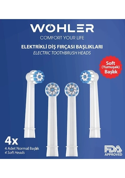 Wohler Şarjlı Ve Pilli Diş Fırçası Yedek Başlığı Yumuşak Çocuk Ve Yetişkin- 4 Adet