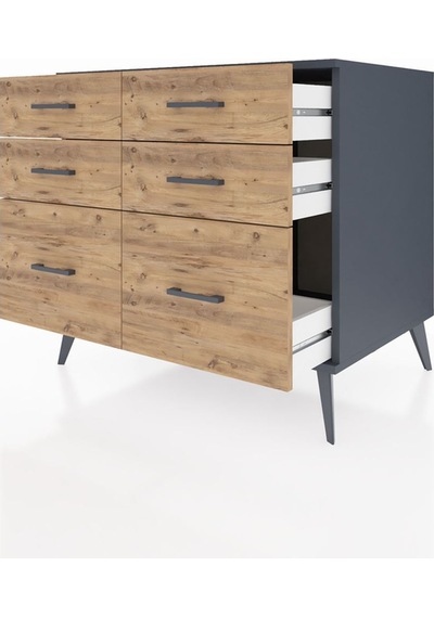 Kronos Şifonyer 6 Çekmeceli 88x59x80 Antrasit-antrasit/çam Antrasit/çam