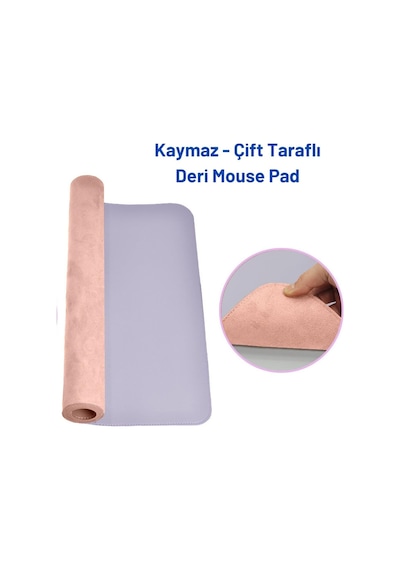 Deri Mouse Pad Dikişli Kenar Çift Yönlü Kullanım Masa Matı Sümen 90x40 Xl Lila