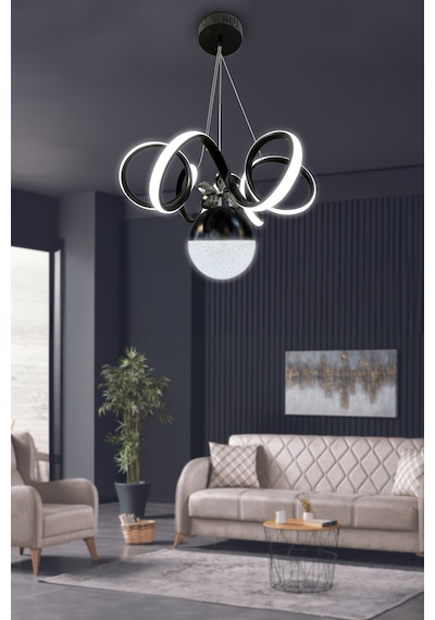 Kıvrım Tek Top Modern Oturma Ledli Avize - - Kumandalı / Gold Gold