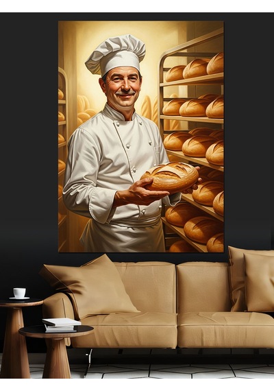 Ahşap Tablo Şef Aşçı Ekmek Pişiriyor