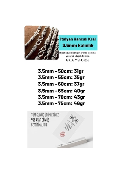 3.5mm Italyan Kancalı Kral Model 925 Ayar Gümüş Erkek Kolye Zincir 240079804
