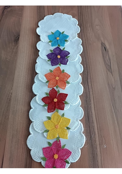 6'lı Renkli İğne Oyası Çiçekli Kahve Yanı Sunum Peçetesi Takımı - El Yapımı Bardak Altlığı Beyaz