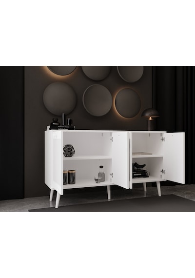 Melura Konsol 160 Cm %100 Mdf Lake Ahşap Ayaklı Beyaz