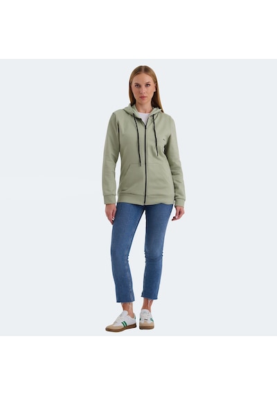 Slazenger KATYA Kadın Fermuarlı Kapüşonlu Cepli Yeşil Sweatshirt
