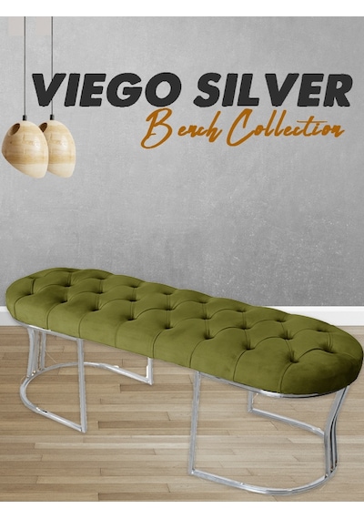 VİEGO SILVER HARDAL-Kapitoneli Model Puf&Bench&Koltuk-Oturak-Uzun Makyaj Puff-Yatak Odası Ucu&Önü