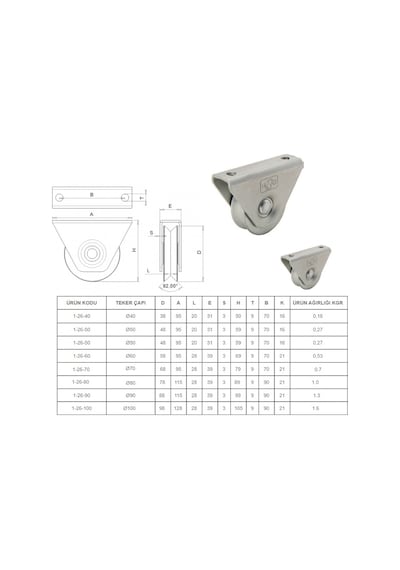 60 Lık Kepli Metal Makara Ray Tekeri 60 Mm Kapı Makarası Gazi