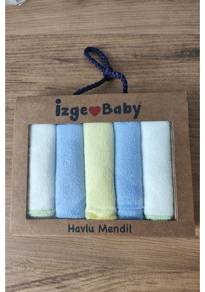 İzge %70 Pamuklu Renkli Yumuşak Erkek Bebek Havlu Ağız Mendili 5'li Set - Kutulu Bebek Havlusu 0-3 Ay Diğer