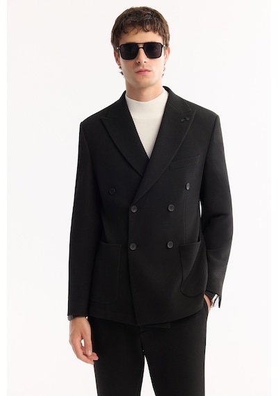 Avva Erkek Siyah Kruvaze Bi-stretch Hafif Dokulu Blazer Comfort Slim Fit Ceket A52y4018