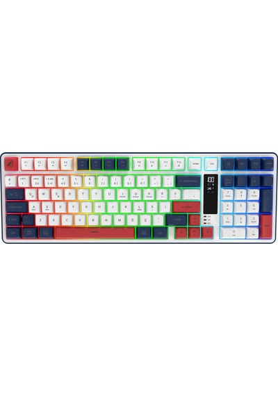 Hk257 Membrane Lcd Rgb Kablosuz/bluetooth Kırmızı Mavi Full Türkçe Gaming Klavye