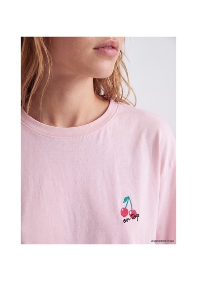 Lcw Young Pembe Kiraz Desenli Kadın Pijama Takım