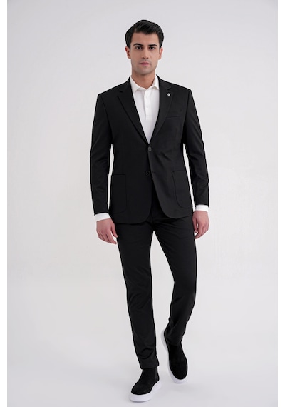 Efor Comfort Fit Mono Yaka Torba Cep Esnek Yünlü Siyah Spor Takım Elbise Tk 931 Siyah