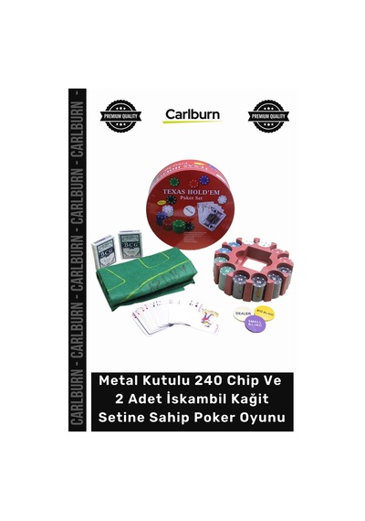 Poker Lüks Profesyonel Metal Kutulu 240 Chip 2 Adet İskambil Kağit Setine Sahip Poker Oyunu