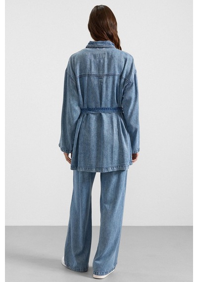 Olcay Çıt Çıt Kapamalı Soft Denim Ceket Pantolon İkili Takım Mavi 9398-tk