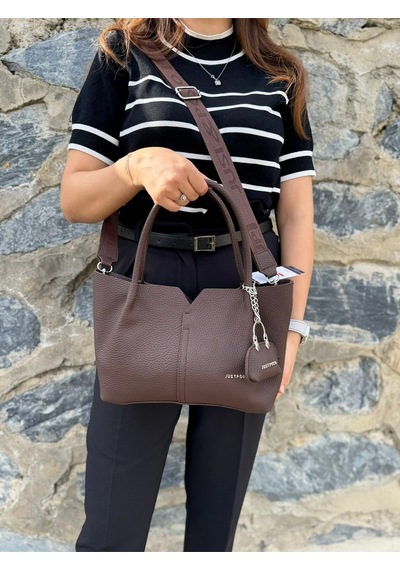 Just Polo Kadın Orijinal Just Polo Yumuşak Deri Ayarlanabilir Askılı Lüks El Ve Omuz Çantası Shoulder Bag Kahverengi