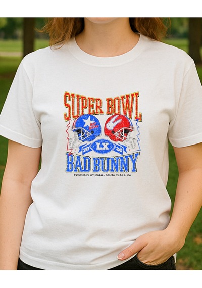 Super Bowl Baskılı Bad Bunny T-shirt Beyaz