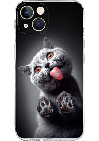 Apple Uyumlu iPhone 13 İle Kedi 2 Kamera Korumalı Şeffaf Kılıf