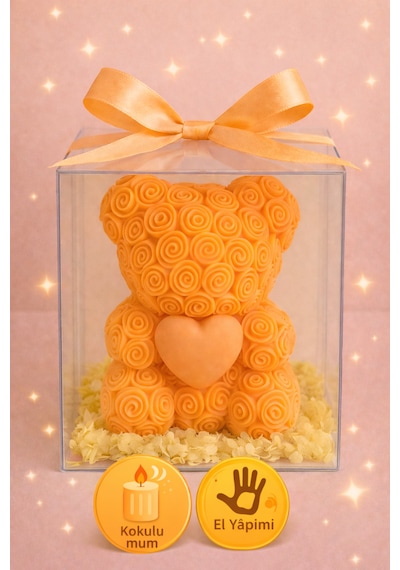 20'li Ayıcık Şeklinde Kokulu Mum Söz Nişan Baby Shower Hediyeliği Turuncu