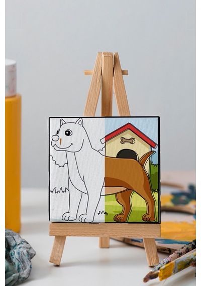 Sevimli Köpek Çocuk Eğitici Tuval Boyama Hobi Seti