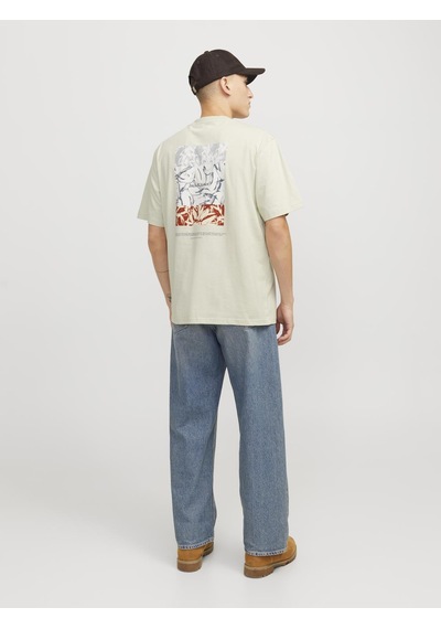 Jack & Jones Erkek Sirt Baskili Bisiklet Yaka Tisört - Split - 12297539 Celadon Tint