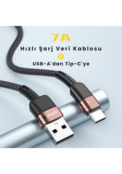 Essager 3 Metre 7a 66w Usb To Type-c Süper Hızlı Şarj Ve Data Kablosu,süper Dayanıklı Akım Ve Isı Korumalı