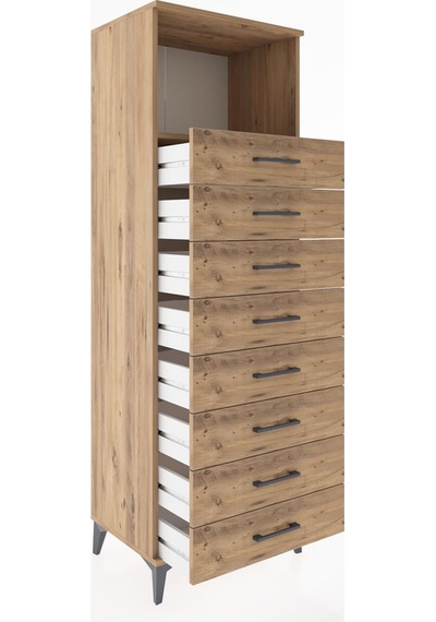 Hyperion Dolap Tek Raflı 8 Çekmeceli 60x44x182 Çam-çam Çam