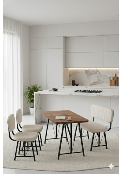 Elfin 70x110 Atlantik Sabit, 2 Sandalye 1 Bench, Masa Sandalye Takımı, Mutfak Masası Takımı - Krem Elfin 70x110 Atlantik Sabit, 2 Sandalye 1 Bench, Masa Sandalye Takımı, Mutfak Masası Takımı - Krem
