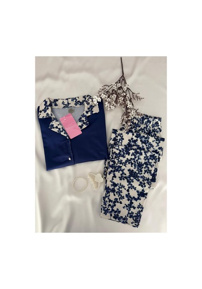 Mh Moony Homewears 2'li Lacivert Yaka Detaylı Yumuşacık Pijama Takımı Lacivert