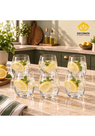 Kristal Cam Su Bardağı Seti 6'li, Her Bardak 380 Ml, Şeffaf Yuvarlak Meşrubat, Limonata Ve Meyve Suyu Bardağı Diğer