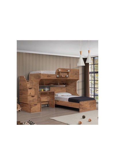 Ranza, Aura Ranza Karyola Masa 3 Kapaklı Dolap + 2 Comfort Yatak Koyu Ceviz 90 X 190 CM Ranza, Aura Ranza Karyola Masa 3 Kapaklı Dolap + 2 Comfort Yatak Koyu Ceviz 90 X 190 CM