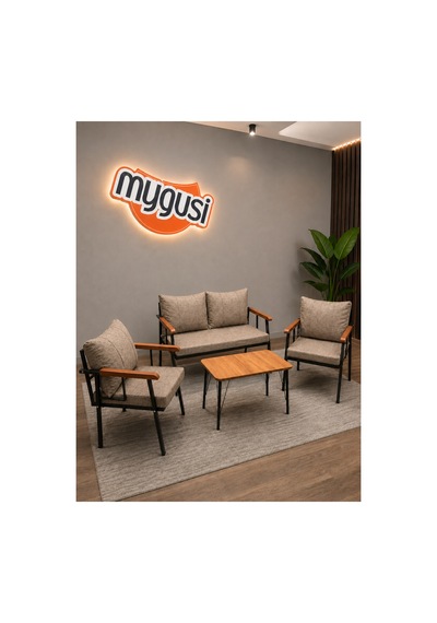 Mygusi Erva Serisi Balkon, Bahçe, Cafe - Metal Kanepe Koltuk Takımı - 211 40 70 Sehpalı - Cappucino Cappuccino